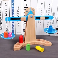 montessori educational toy pretend kitchen measuring fun small wooden new balance scale toy with 6 weights for kids baby gifts