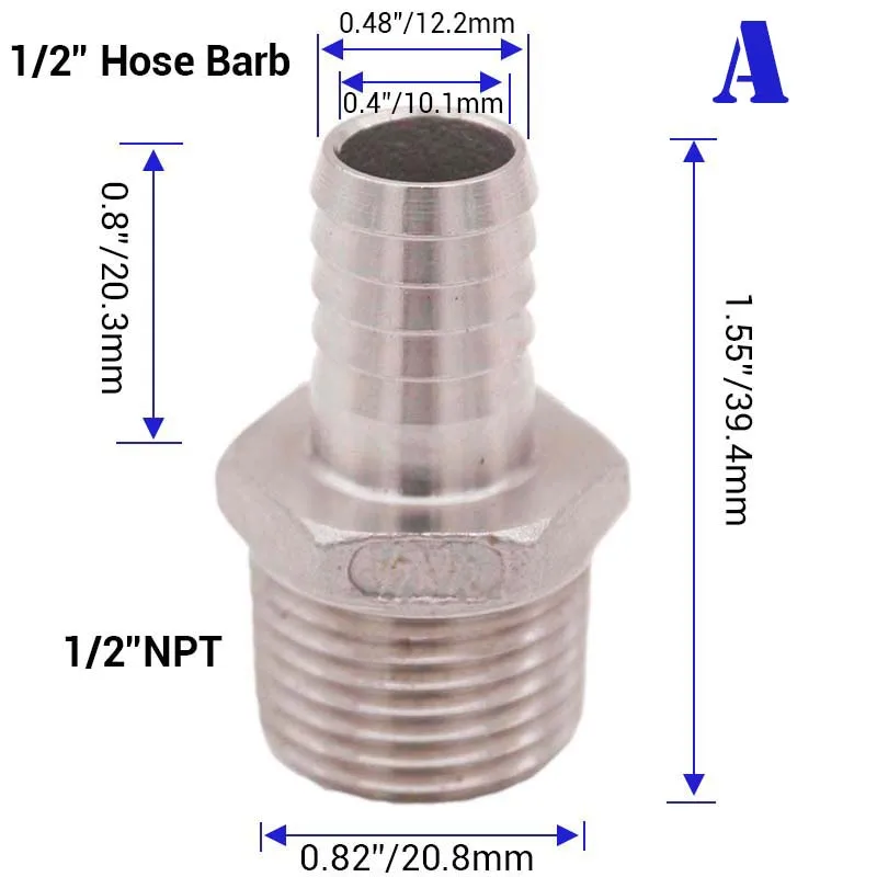 Homebrew пиво 1/" NPT шланг Barb 304 нержавеющая сталь пищевой пивной комплектующие для насоса фитинг