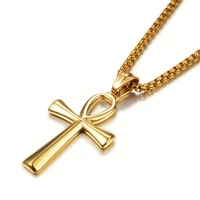 egyptian ankh cross necklaces pendants gold color stainless steel hieroglyphs amulet necklaces for women men egypt jewelry gifts