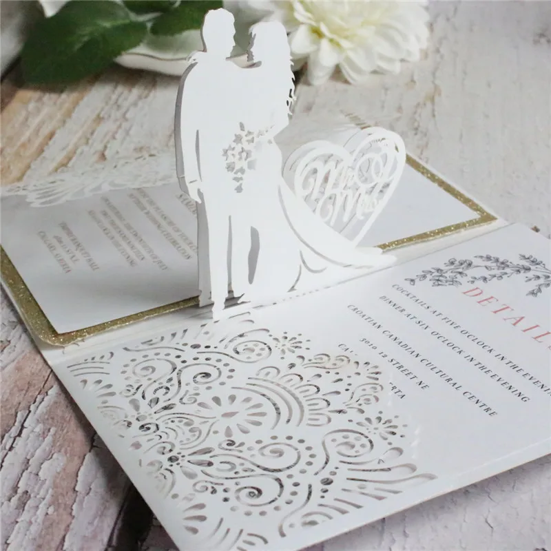 Выдвижная открытка для приглашения на свадьбу вечеринку невесты лазерная