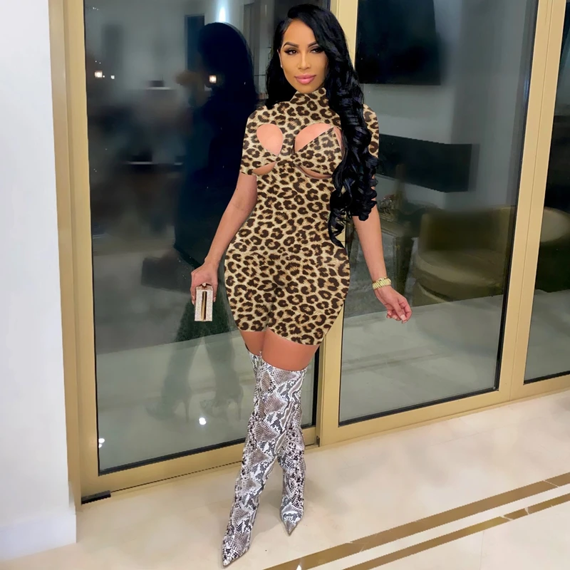 

Wishyear Leopard Print Bodycon Playsuit Short Sleeve Hollow Rompers for Women Summer Clothes Sexy Tie Dye One Piece Club Outfits