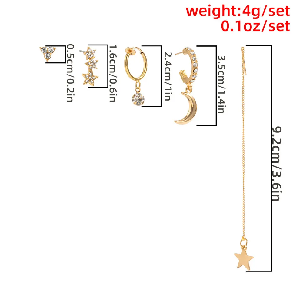 

Cosysail 5Pcs/Set Star Moon Drop Earrings Korean Design Zircon Geometric Earring Set for Female Girl Party Wedding Jewellery