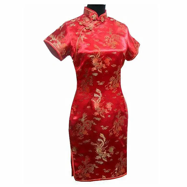 Vintage Chinese style Mini Cheongsam New Arrival Women's Satin Qipao Red Summer Sexy Party Dress Mujer Vestidos S-6XL