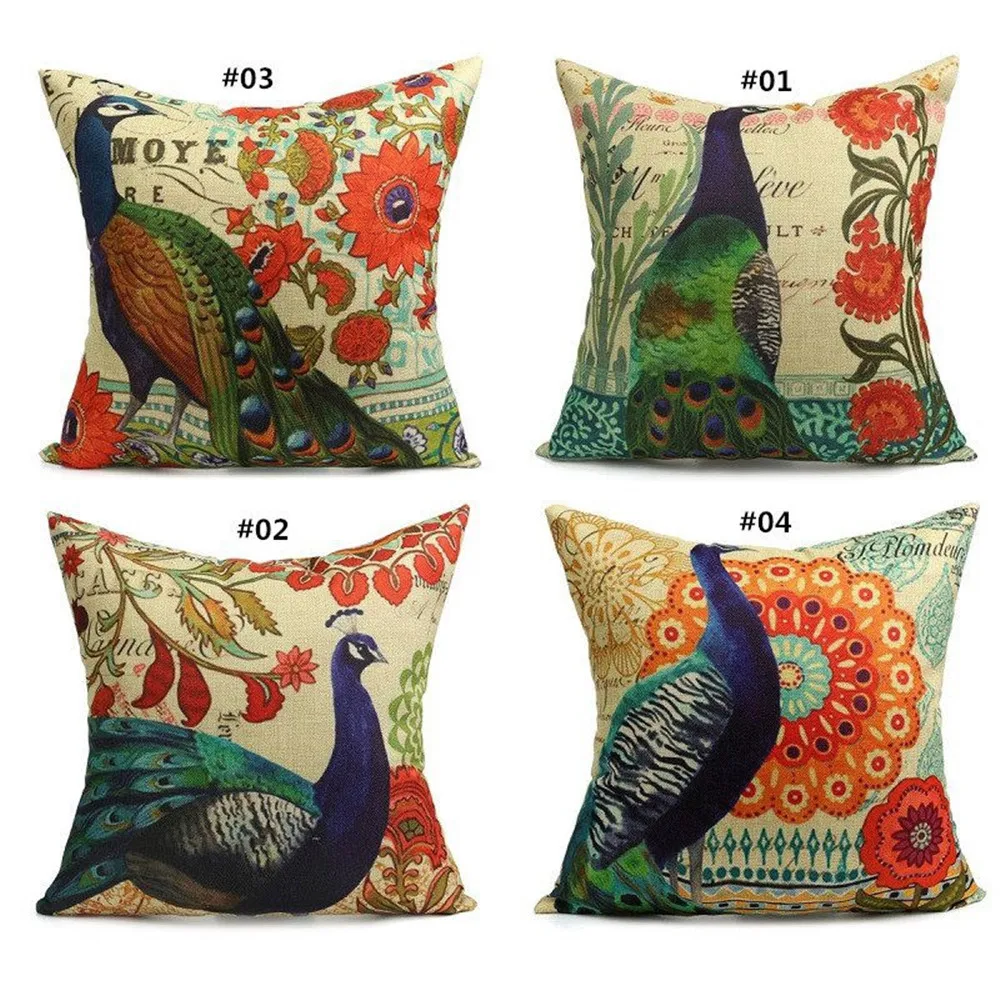 1 Piece Peacocks Print Cushion Covers 45x45 cm Colored Pillow Case for Car Hotel Farmhouse Polyester Fabric Pillowcase Wholesale | Дом и сад