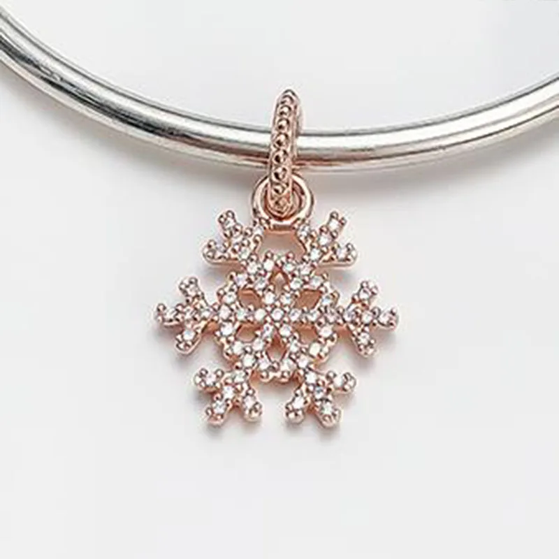 

100% 925 Sterling Silver Charm New Crystal Snowflake Pendant Fit Pandora Women Bracelet & Necklace Diy Jewelry