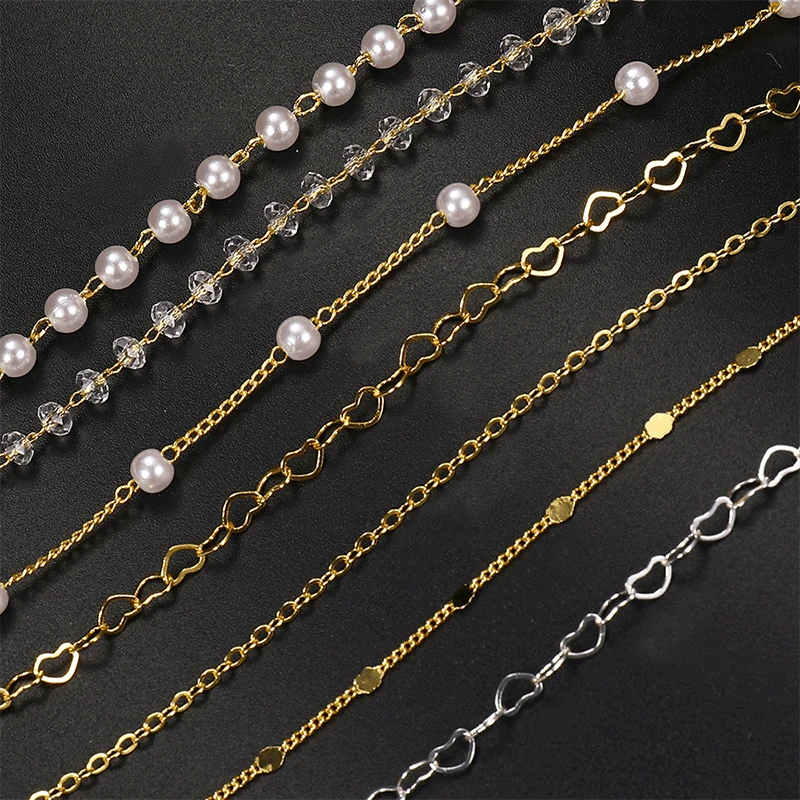 Латунные жемчужные бусины 1 метр золотого цвета цепочки для ожерелья ювелирные