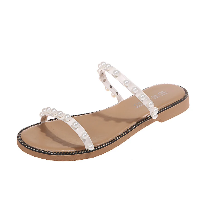 

Shoes Women Slippers Flat Rubber Flip Flops Low Luxury Slides String Bead Soft Hawaiian Designer Fashion PU Concise Basic