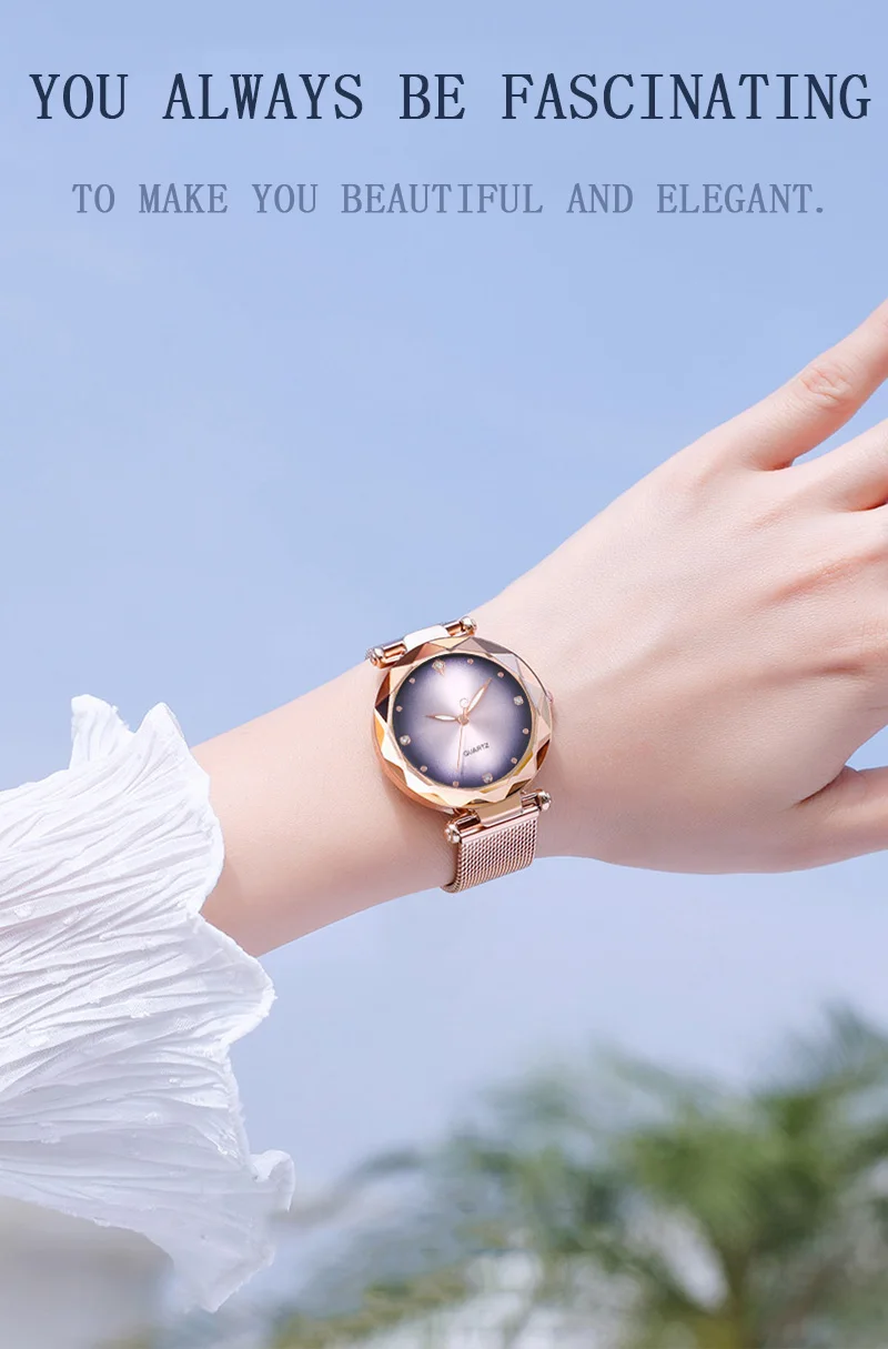 Роскошное розовое золото Frauen Uhren Mode Диамант дамен звездное небо магнит Uhr Wasserdichte Weibliche Armbanduhr мех Geschenk Uhr