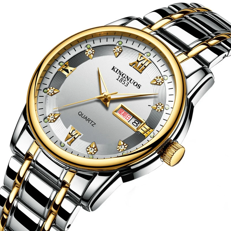 Роскошные мужские часы из вольфрамовой стали трендовые золотые с римскими