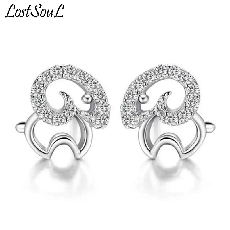 

LOSTSOUL Little Sheep Stud Earrings 925 Sterling Silver Zirconia Simple Earrings Jewelry Tiny Piercing Earring For Women Girl
