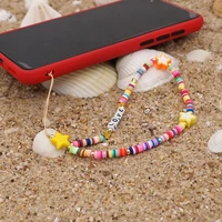 ethnic rainbow acrylic mobile phone strap bohemia camera wallet lanyard soft ceramic colorful clay bead fashion lanyard jewelry