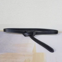 newest design knot cowskin belts for women soft real leather knotted strap belt long genuine dress accessories lady waistbands