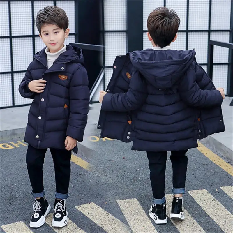 Navy Blue Зимняя Детская куртка и пальто для мальчиков, Новое поступление модных женских сапог верхняя одежда с капюшоном для детей, пуховое пальто из стеганой хлопковой ткани для мальчиков, раздел-верхняя одежда - Цвет: Navy Blue