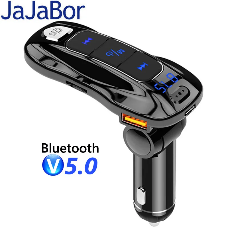 

JaJaBor Bluetooth 5.0 Car kit Handsfree FM Transmitter MP3 Player PD3.0 Quick Charge Support TF Card U Disk Playback