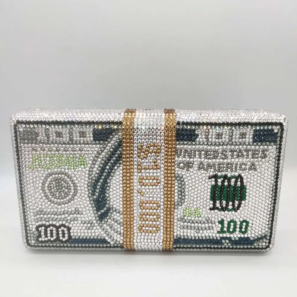 Новинка 2019 вечерняя сумочка 100 долларов женская клатч с кристаллами Золотая