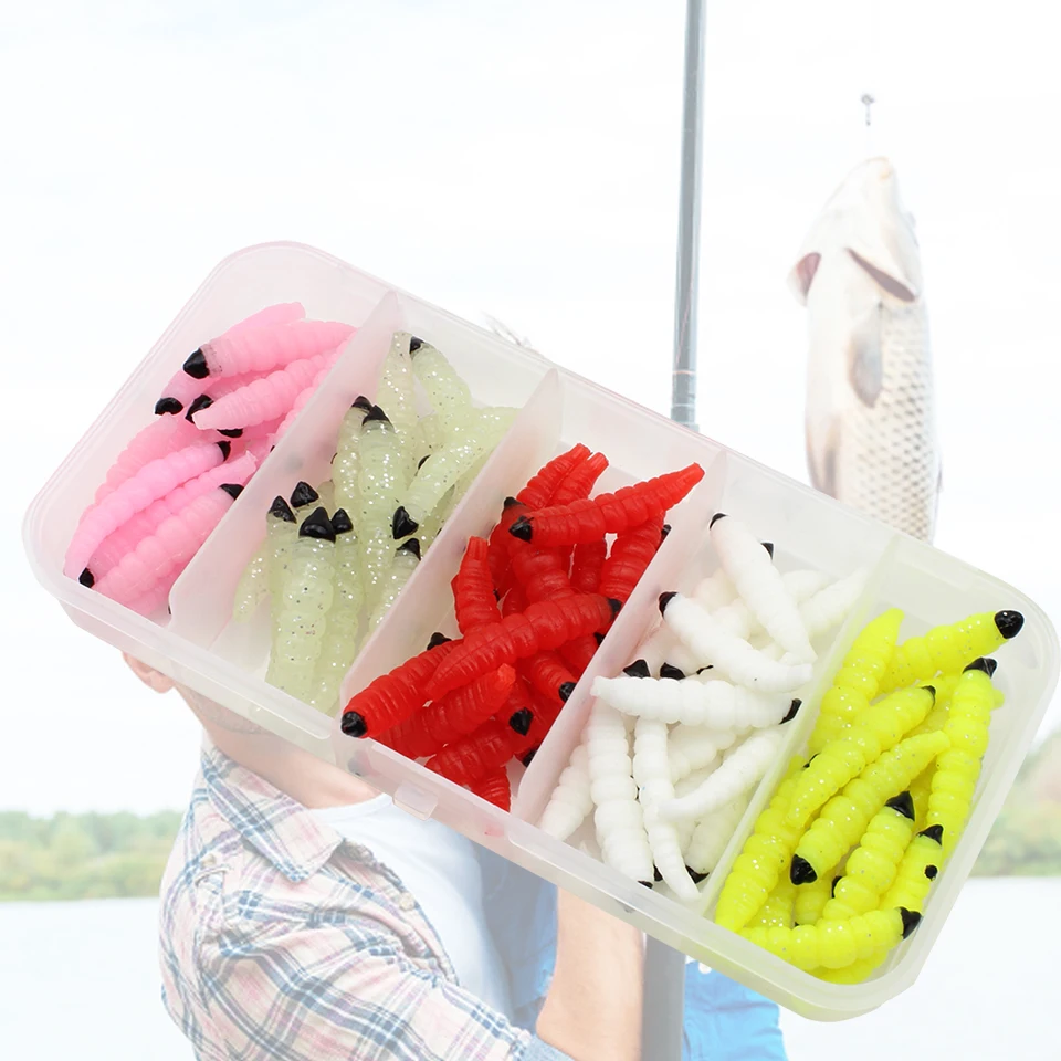 

75pcs/Box Lifelike Breadworm Fishing Lures Earthworm shrimp insect Soft Bait Set Tackle bug Soft Bait fishing bait pesca