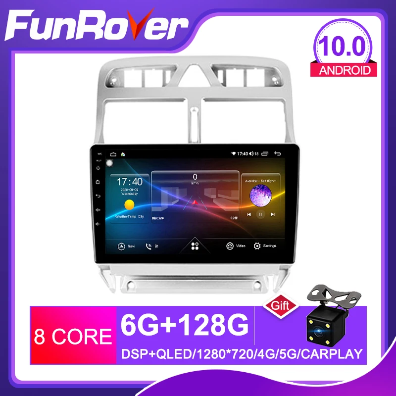 FUNROVER 2.5D + IPS 8 ядер Android 10 0 автомобильный DVD GPS мультимедийный плеер для peugeot 307 2002 2013