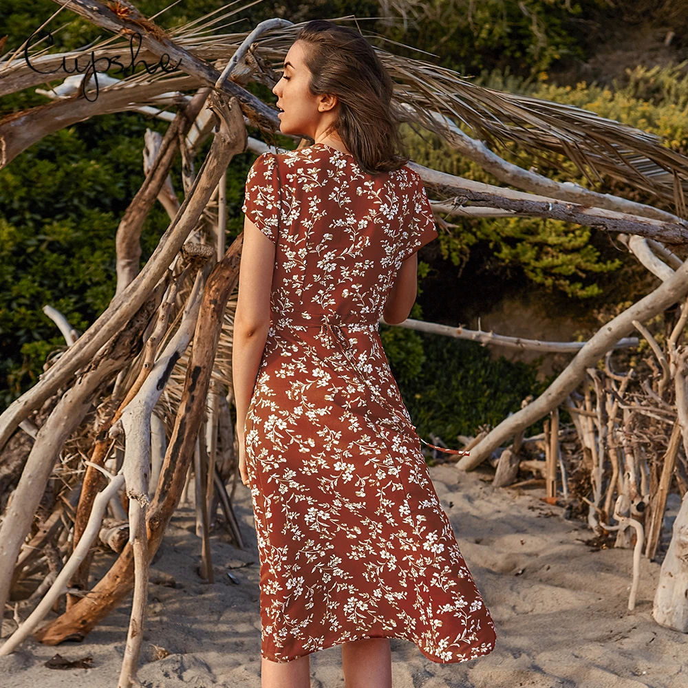 CUPSHE платье миди с v-образным вырезом женское сексуальное коротким рукавом