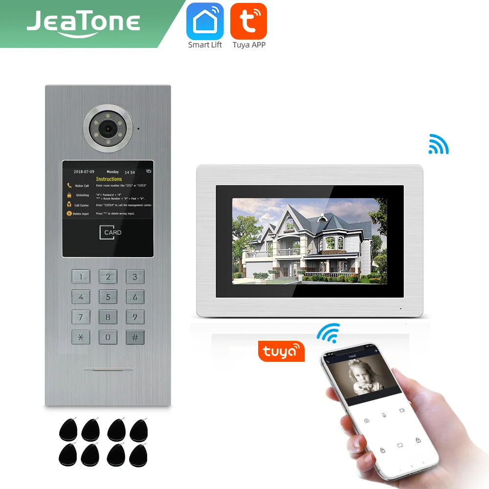 Умный дверной звонок Jeatone Tuya Wi Fi 7 дюймов IP домофон видеомонитор поддержка IC карты