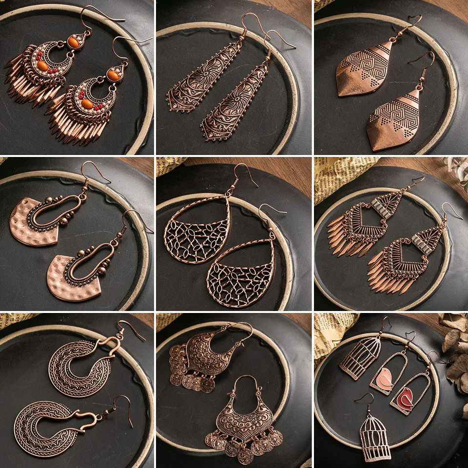 Женские серьги подвески в богемном стиле с розовыми и золотыми каплями винтажные