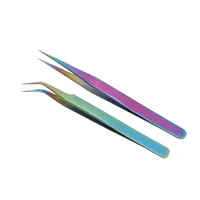 1pc anti static rainbow stainless steel curved straight eyebrow tweezers eyelash extension nail art diy makeup tools kit