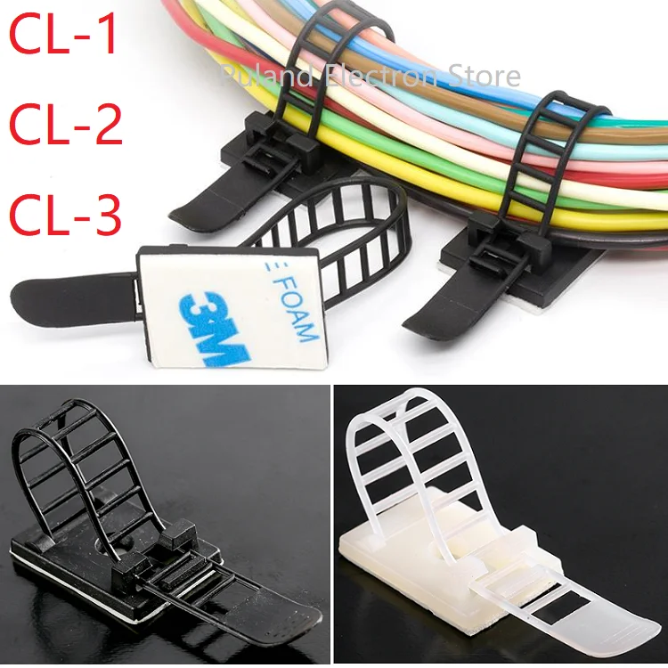 10pcs CL-1 CL-2 CL-3 Cable Clips Self Adhesive Mount Wire Clamp Line Tie Fixed Adjustable Fasten Organizer Holder White Black - купить по