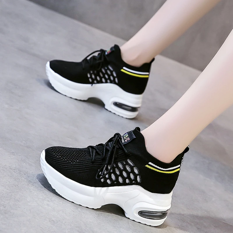 

Women White Sports Shoes Air Cushion Mesh Running Shoes Women Summer Outdoor Sport Shoes Chunky Black Women Platform Sneakers