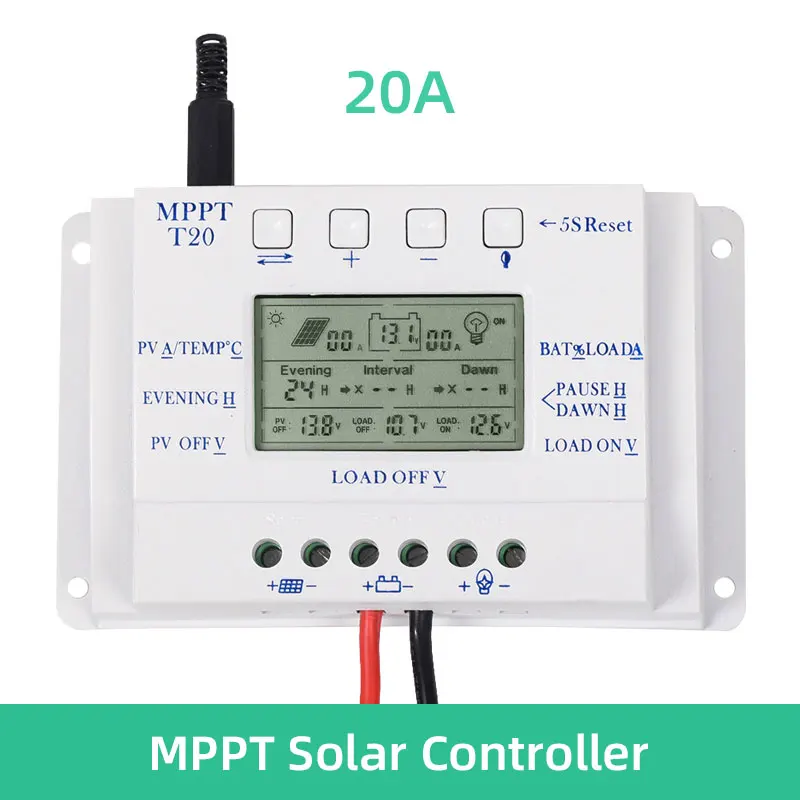 

Интеллектуальный контроллер солнечной батареи 20 А 12/24 в MPPT LCD интеллектуальная автоматическая идентификация схемы зарядки и разрядки