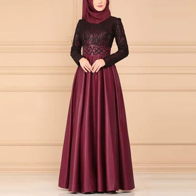 Red MISSJOY мусульманское женское Платье абайя кружевное винтажное арабское кимоно Jubah Дубай элегантная Исламская одежда Femme Robe S-5XL Платье - Цвет: Red