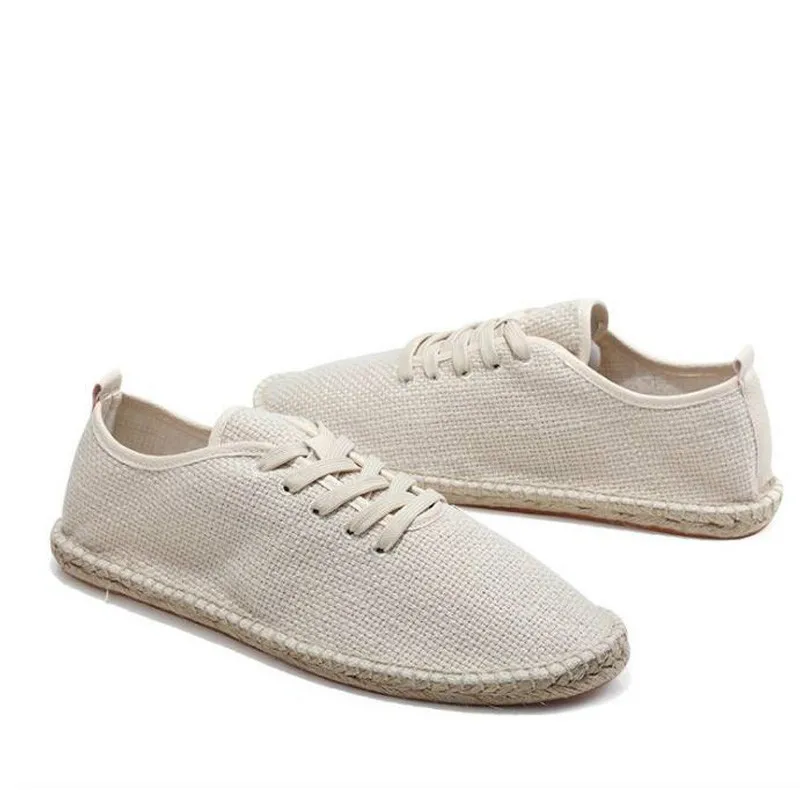 

2020 Men Canvas Shoes Breathable Men's Loafers Slip On Solid Black White Hemp Wrap Mens Shoes Espadrilles Fisherman