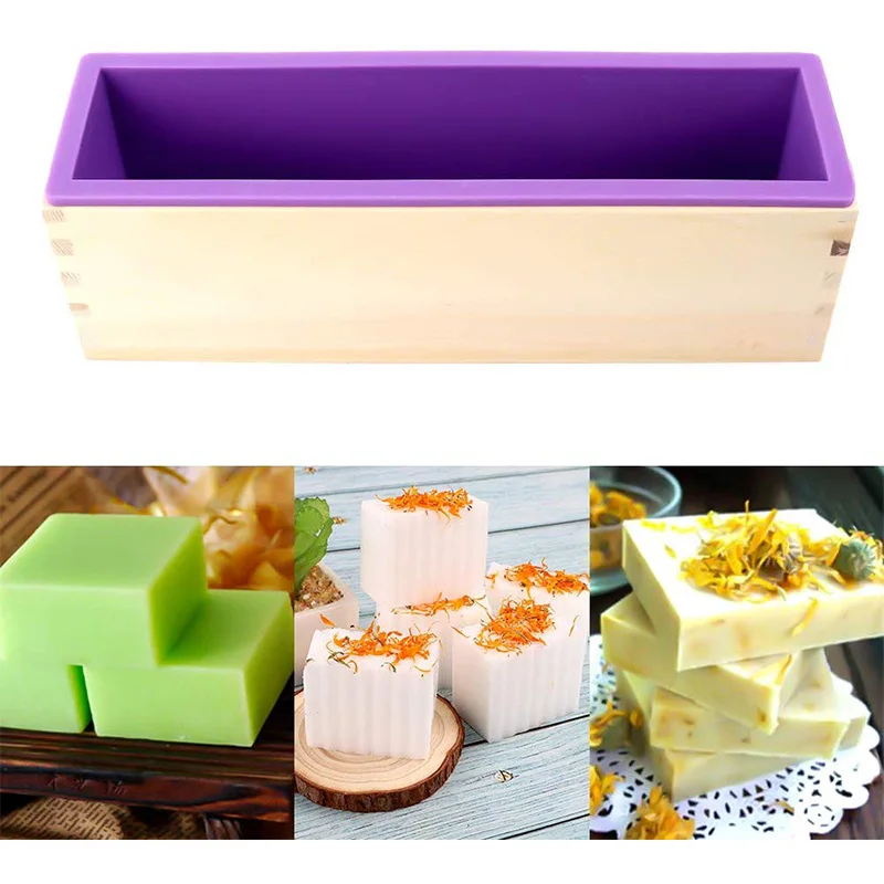 

New Silicone Soap Molds Kit Flexible Rectangular Loaf Mold with Wood Box, with 2 Pcs Soap Cutter Stainless for Soap Making Suppl