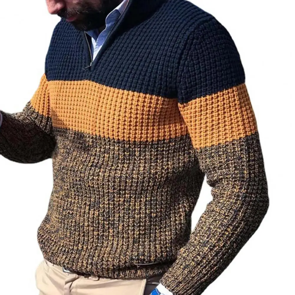 

Popular Sweater Jumper Color Block Male Men Sweater Straight Knitting Top