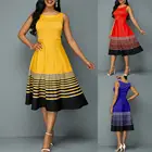 Женское облегающее офисное платье миди без рукавов, с круглым вырезом, в полоску, с высокой талией и широким подолом