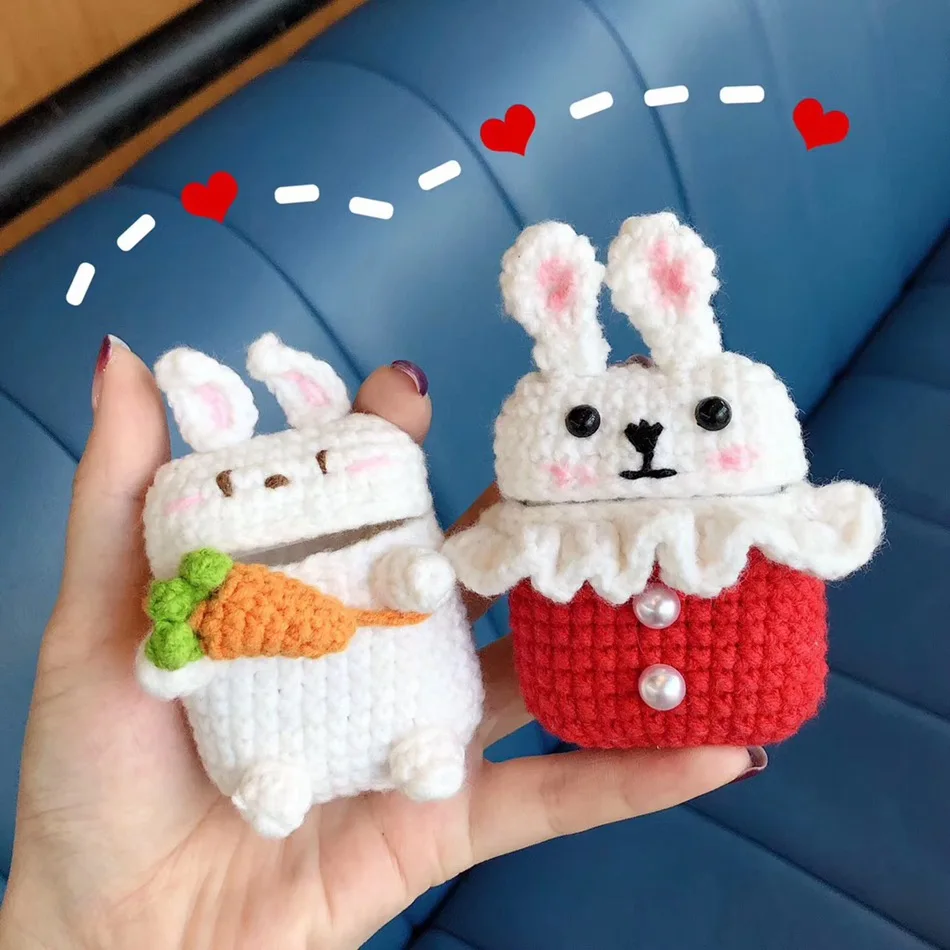 3D Cute Earphone Case for Airpods Case Cartoon Knitted plush Cover for Apple Airpods 2 Case Bear Teddy Dog Rabbit Earpods Case