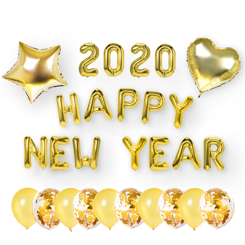 

Happy New Year 2020 16 inch New Year Party Decoration Air Balloons Gold Letter Balloons Foil Helium 32inch Number Balloon JL0132