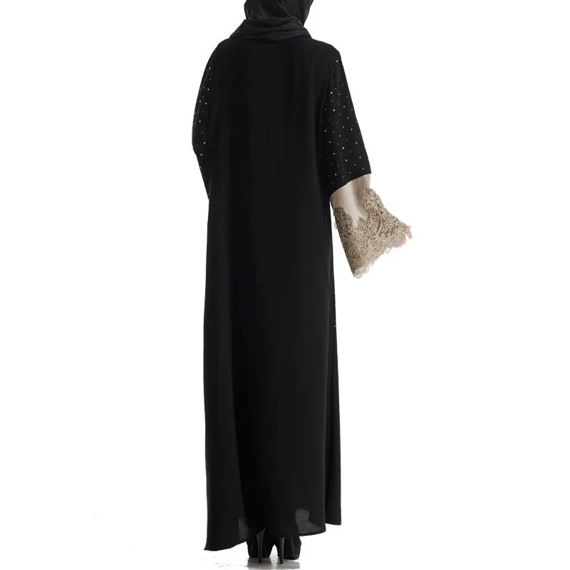 Мусульманское платье Дубай расшитая бисером кафтан открытая абайя длинное на
