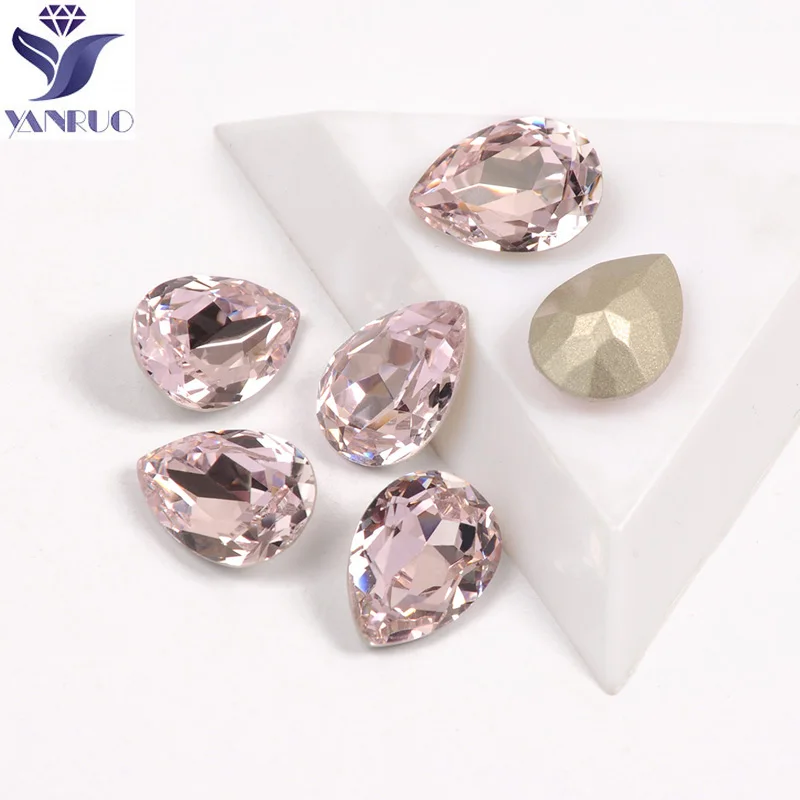 

YANRUO 4320 Drop Lt. Rose Nail Art Rhinestones Diamond Pointback Crystal Fancy Rhinestone For 3D DIY Nail Art Decoration