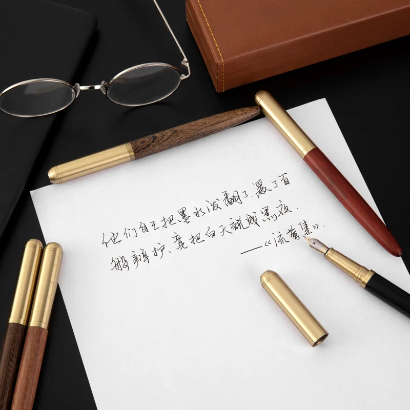 Перьевая ручка золотисто-красные сандалии вращающаяся деревянная эбеновая с