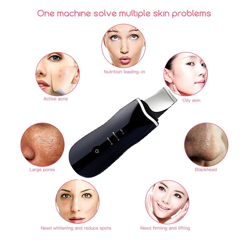 Ultrasonic Face Skin Scrubber Facial Cleaner Rechargeable Peeling Vibration Blackhead Removal Exfoliating Pore Cleaner Tools