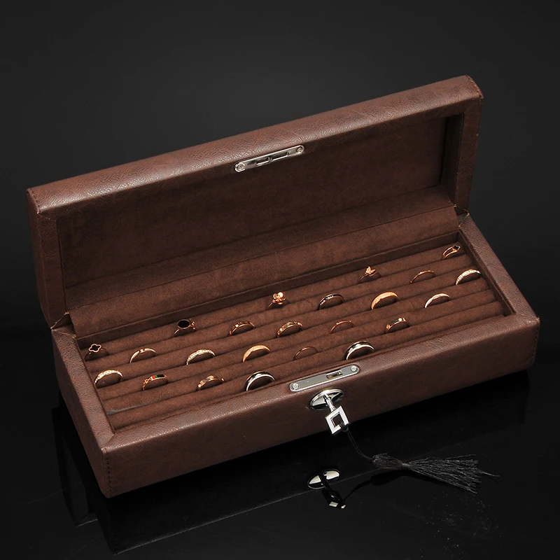 

Luxury Wood Jewelry Box PU Leather Storage Box Ring Ear Studs Brooch Lady Case Jewelry Organizer Birthday Marriage Gift Box