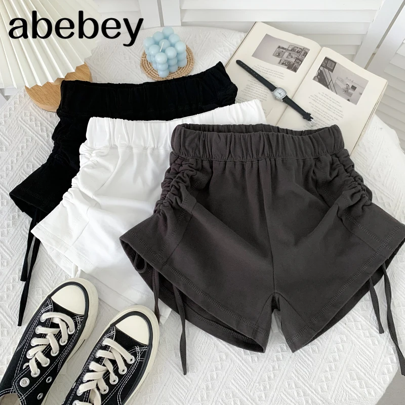 

Fashion versatile solid Shorts drawstring bandage high waist pleated casual wide leg Shorts 2021 New Summer Women