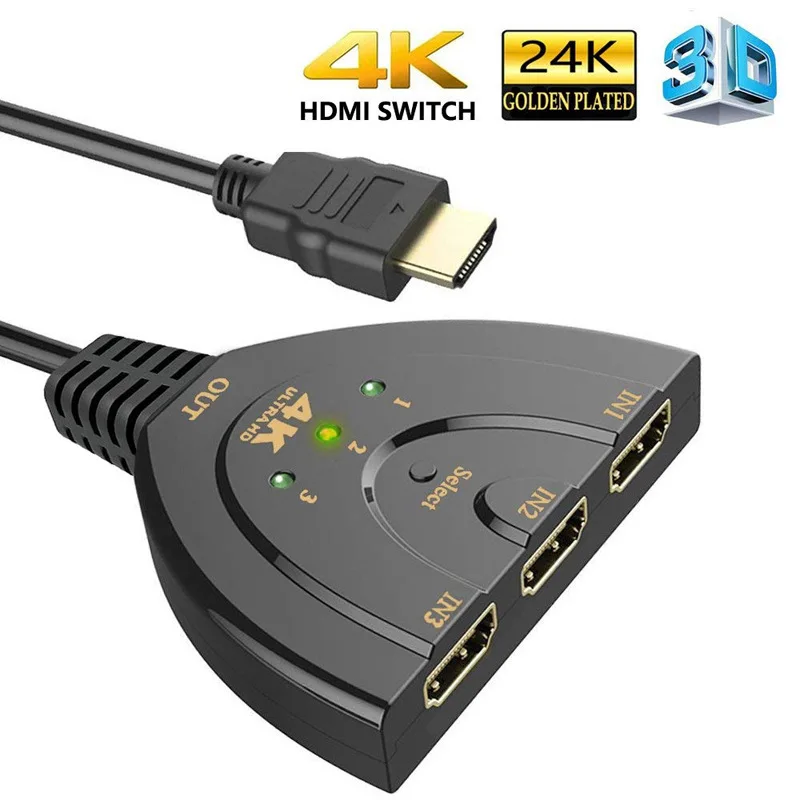 

Xinco 4K*2K 3D Mini 3 Port HDMI Switch 1.4b 4K Switcher HDMI Splitter 1080P 3 in 1 out Port Hub for DVD HDTV Xbox PS3 PS4