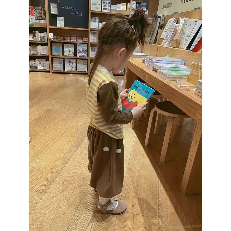 

imakokoni yellow striped long-sleeved sweater original children's clothing round neck pullover sweater neutral men andwomen20463