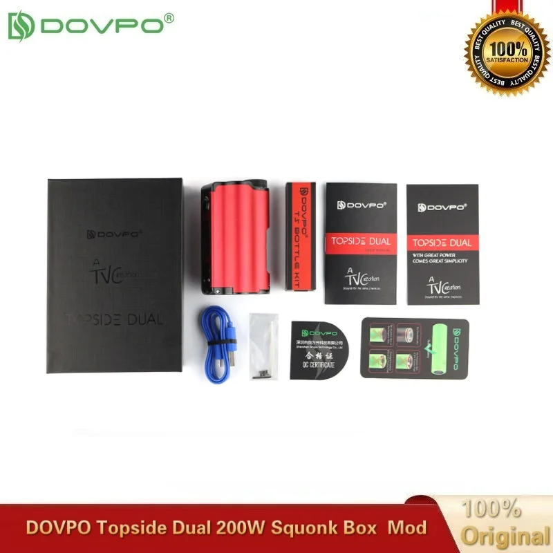 Оригинальный DOVPO Topside Dual Squonk Mod 200 Вт Top Fill TC с бутылкой 10 мл электронная сигарета