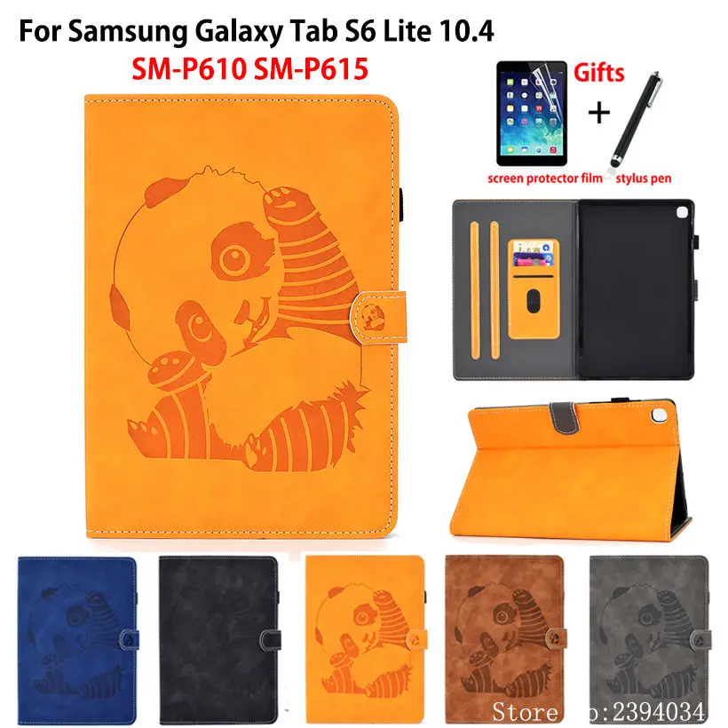 

Case For Samsung Galaxy Tab S6 Lite 10.4'' 2020 P615 SM-P610 SM-P615 Cover Funda panda Embossed Stand Coque Shell Capa +Gift