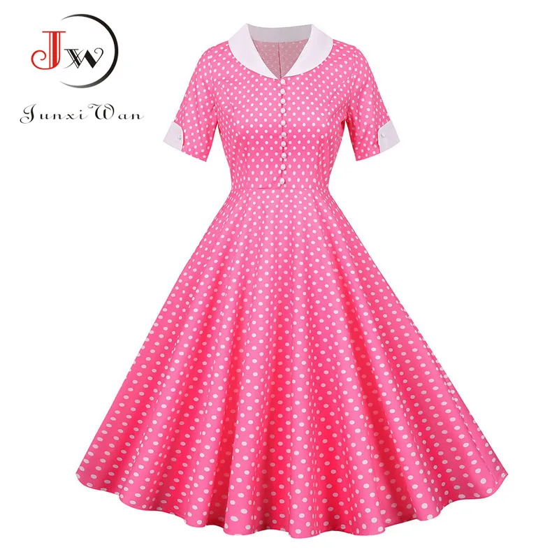 Женское летнее платье тонкий короткий рукав узор в горошек высокая талия