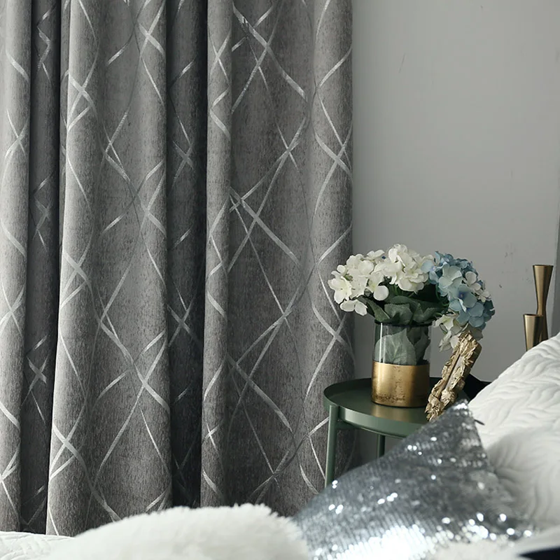 

Modern Blackout Curtains for Living Room Bedroom Thicken Chenille Curtain Geometric White Sheer Curtains Insulating Drapes