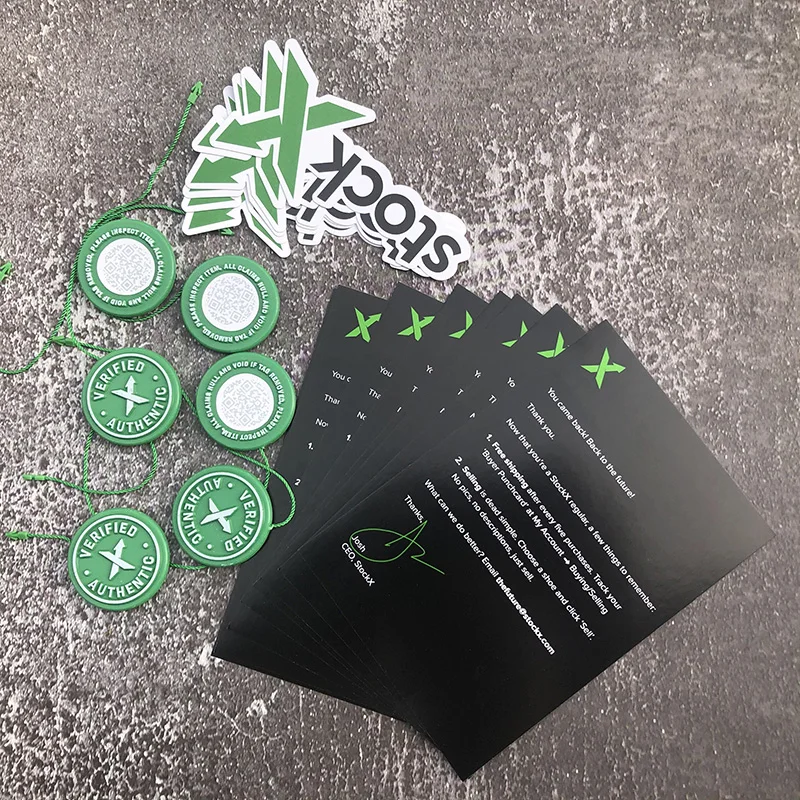 1sets 5sets 10sets Lot 2020 StockX Tag Green Circular Tag Rcode Stickers Flyer Plastic Shoe Buckle Verified X Authentic Tag