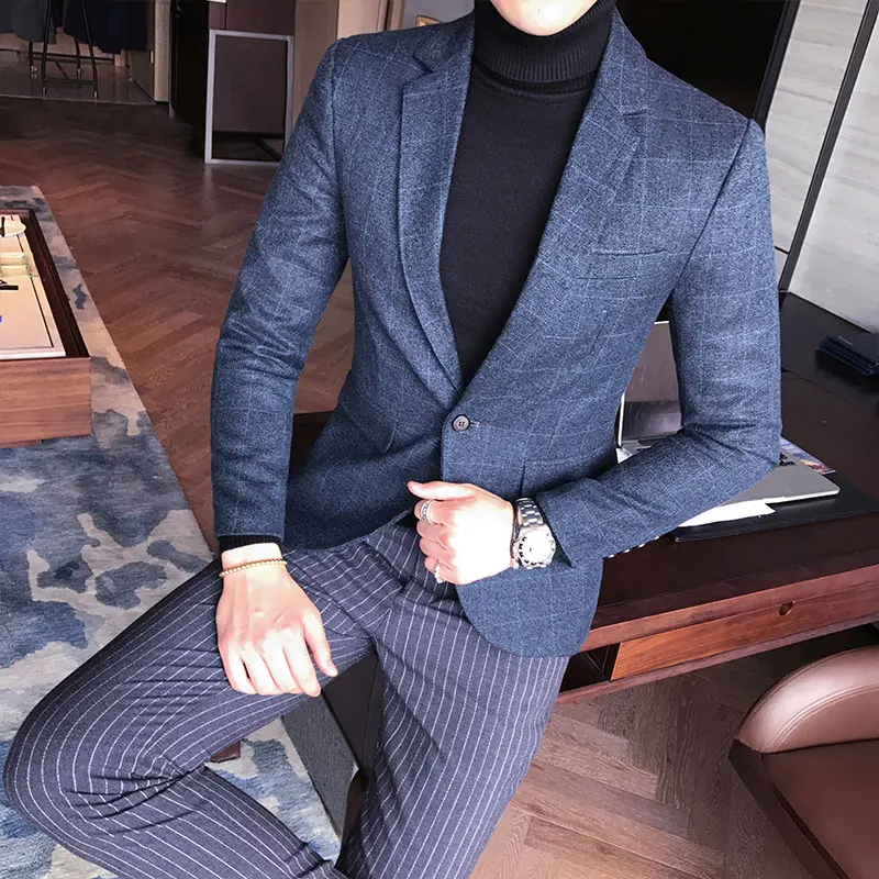 Новинка 2019 мужской модный эксклюзивный клетчатый деловой Блейзер/мужской