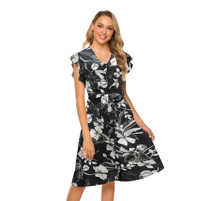 

Женское платье, v-образный вырез на шее, платье на каждый день длинное платье в стиле бохо, Цветочный принт длинное платье в пол с высоким, пло...